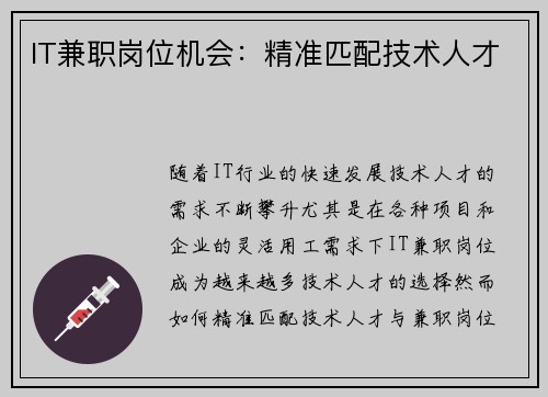 IT兼职岗位机会：精准匹配技术人才