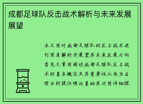 成都足球队反击战术解析与未来发展展望