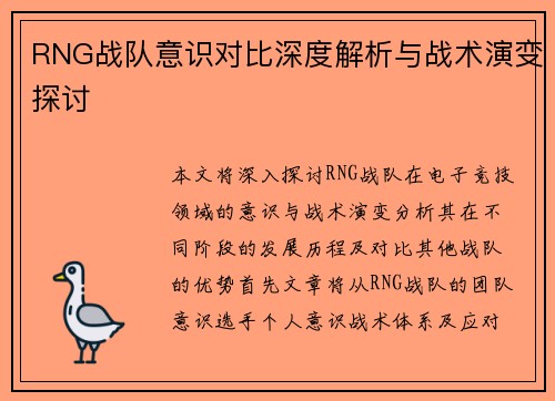RNG战队意识对比深度解析与战术演变探讨